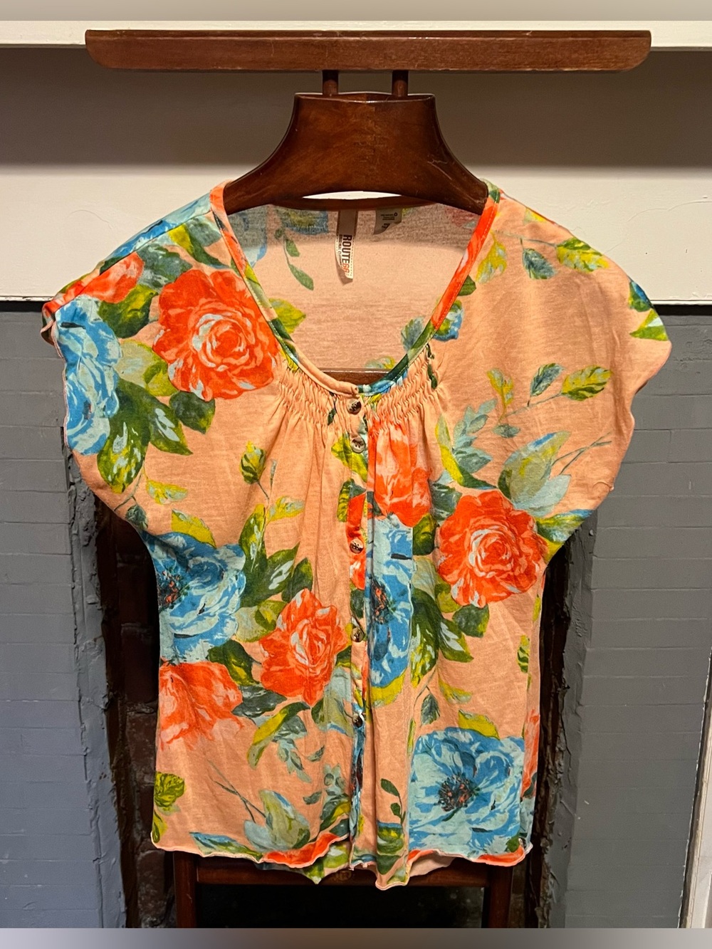 Peach Floral Button blouse